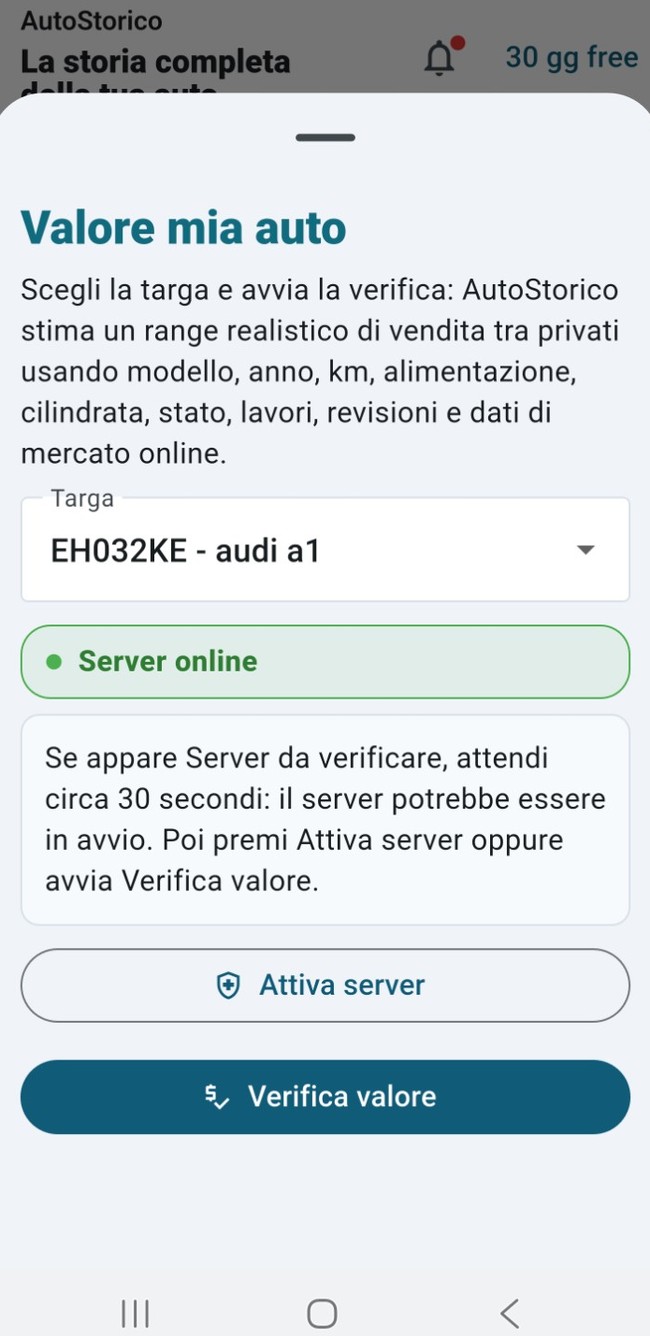 Valore auto in AutoStorico