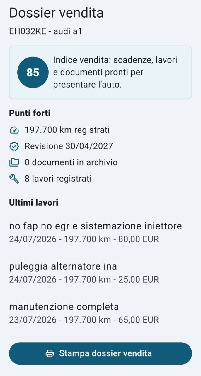 Dossier vendita in AutoStorico