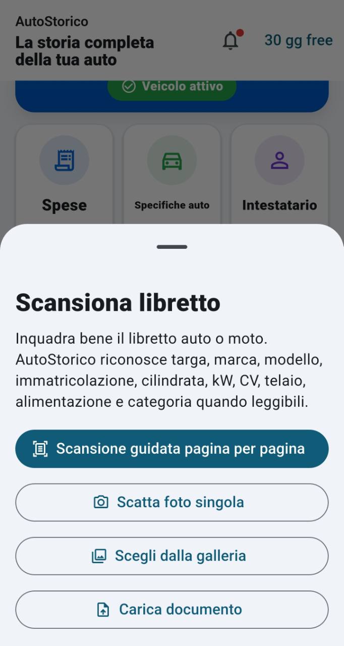 Scansione guidata del libretto in AutoStorico
